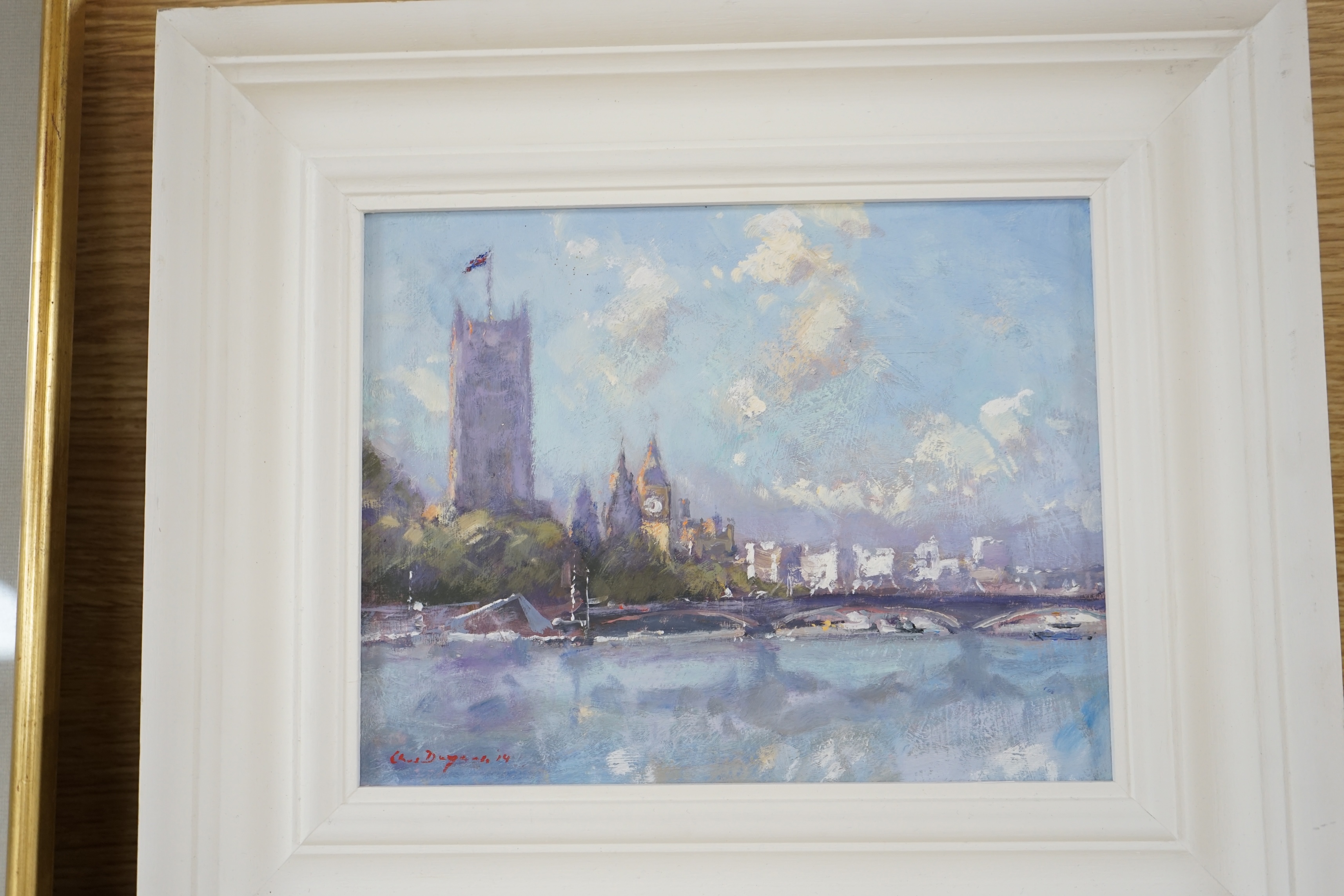 Chris Daynes (b.1946), two Impressionist oils on board, Thames London views, each signed and dated ‘13 & ‘14, 18.5 x 24cm. Condition - good